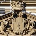 Detail of the carving shield in the building of the town hall of viper